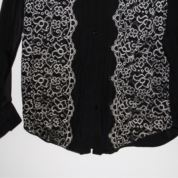 French Connection 100% Silk and Lace Button Down Shirt Size 4 - Picture 4 of 8